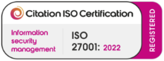Citation ISO Certification: ISO 27001:2022 information security management, registered
